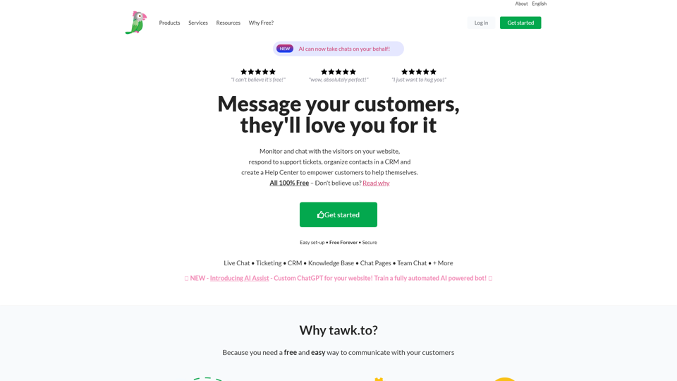 tawk.to – "100% FREE live chat software for your website!"