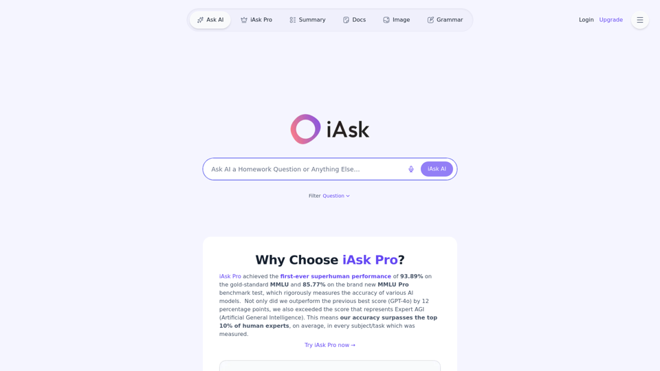 Ask AI Questions · Free AI Search Engine · iAsk.Ai is a Free Answer Engine, Enabling Users to Ask ChatGPT AI Any Question (iAsk)