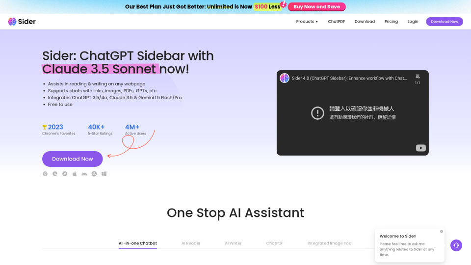 Sider: ChatGPT Sidebar + GPT-4o, Claude 3.5, Gemini 1.5 & AI Tools