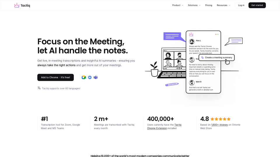 Tactiq.io -  AI Meeting Transcripts for Google Meet, Zoom & Teams