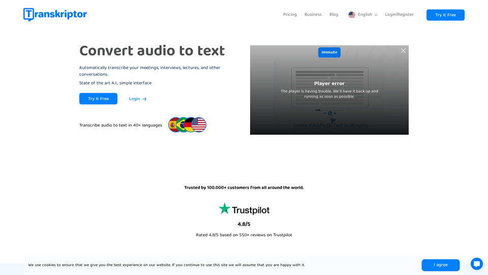 Transkriptor: Convert audio or video to text [Transcription]