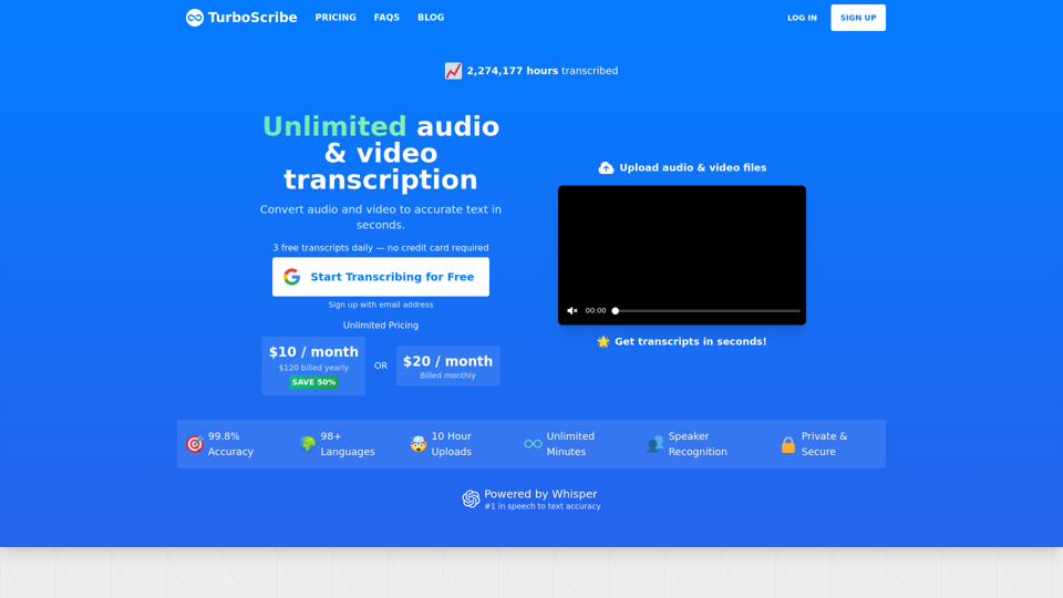 TurboScribe: Transcribe Audio and Video to Text