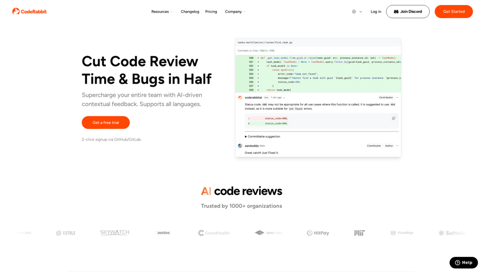 AI Code Reviews | CodeRabbit | Try for Free