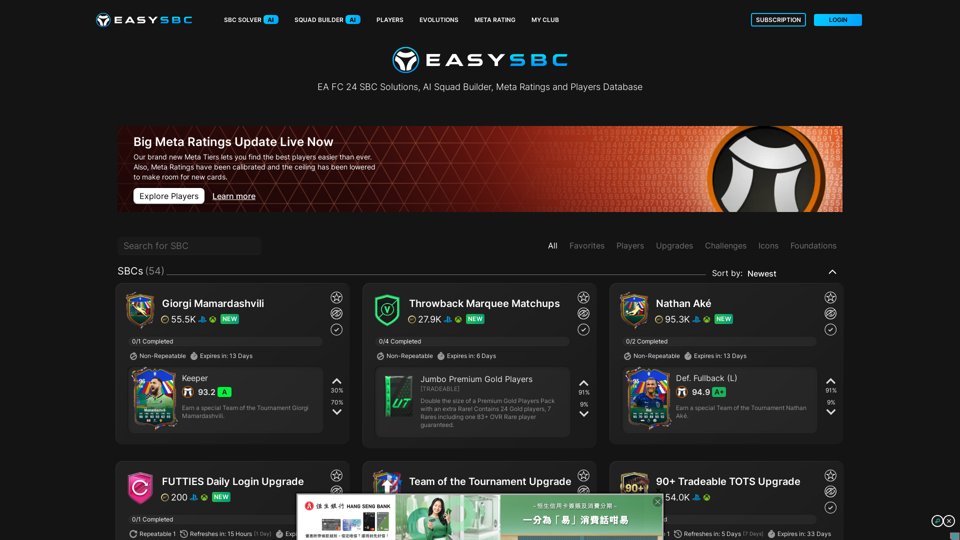 EA FC 24 SBC Solutions, AI Squad Builder, Meta Ratings and Players Database - EasySBC