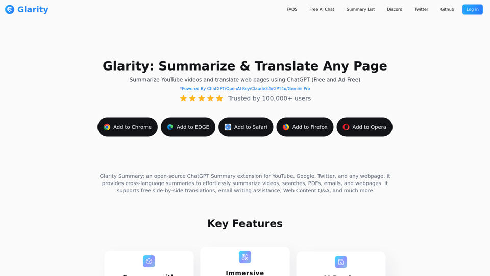 Glarity - Free ChatGPT YouTube Summary/Translate Webpage Extension - Your AI Copilot