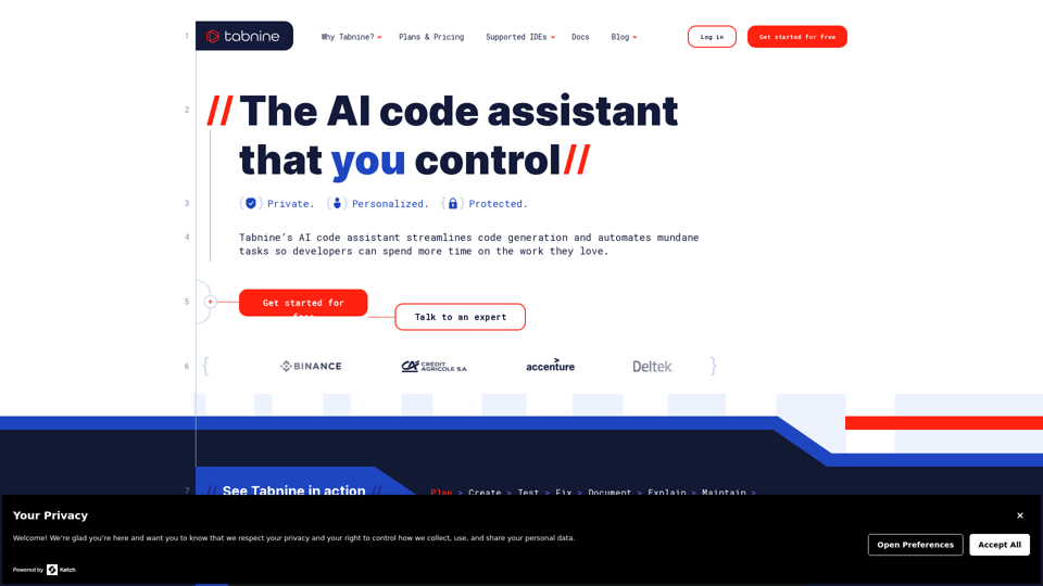 Tabnine AI code assistant | Private, personalized, protected