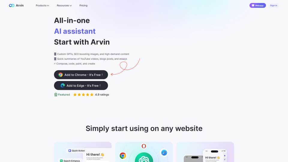 Arvin AI - Best ChatGPT Chrome Extension Powered by GPT-4o