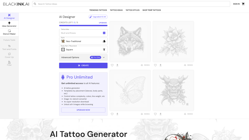 AI Tattoo Generator - BlackInk AI