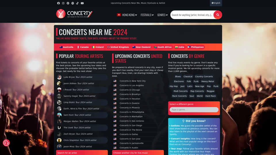 Upcoming Concerts near me, music festivals & setlist - Concerty