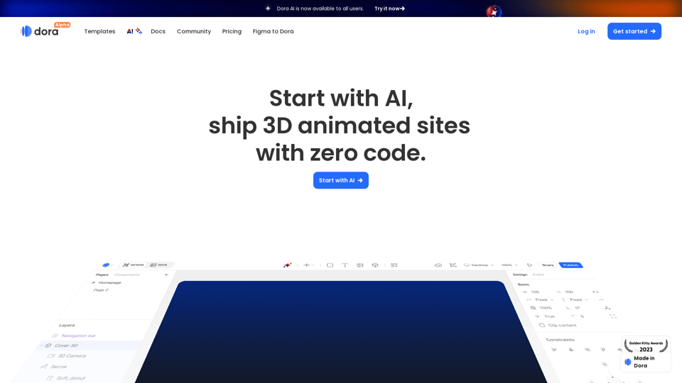 Dora: Start with AI, ship 3D animated websites without code