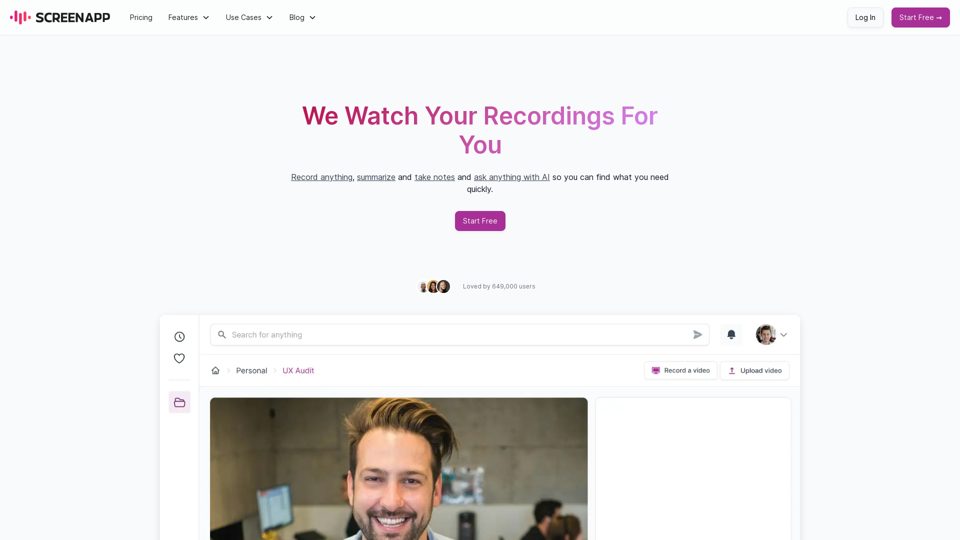 ScreenApp - AI Notetaker, Transcription, Summarizer and Recorder for Audio and Video