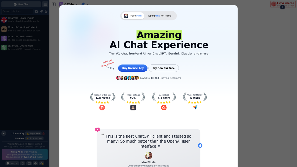 TypingMind — The #1 chat frontend UI for ChatGPT, Gemini, Claude, and more.