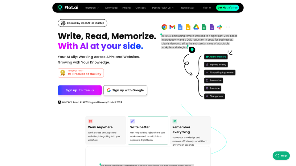 Flot AI: Write, Read, Memorize with Al at your side.