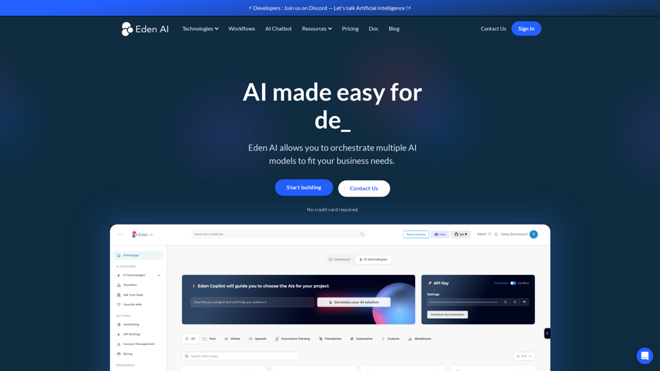 Eden AI | AI made easy for Product Builders