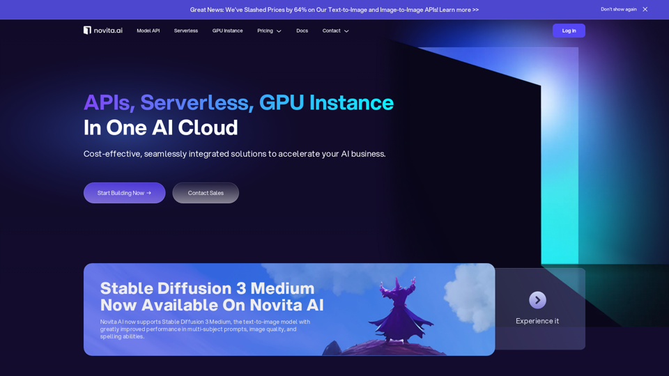 Novita AI - Model APIs, Serverless, GPU Instance In One AI Cloud