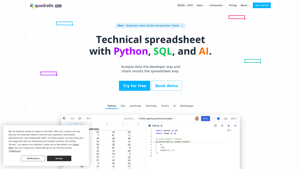 Quadratic - Technical spreadsheet with Python, SQL, and AI.