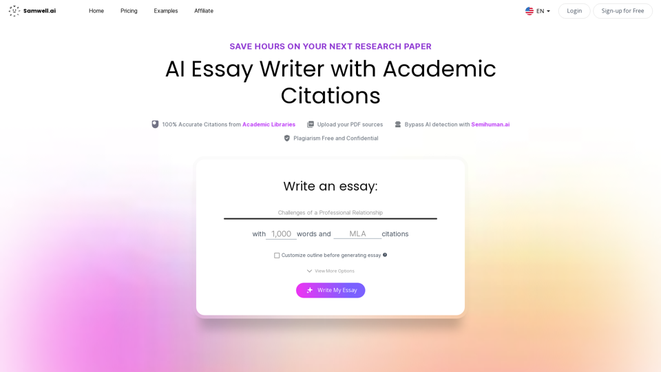 AI Writing: AI Essay Writer with Academic Citations | Samwell AI