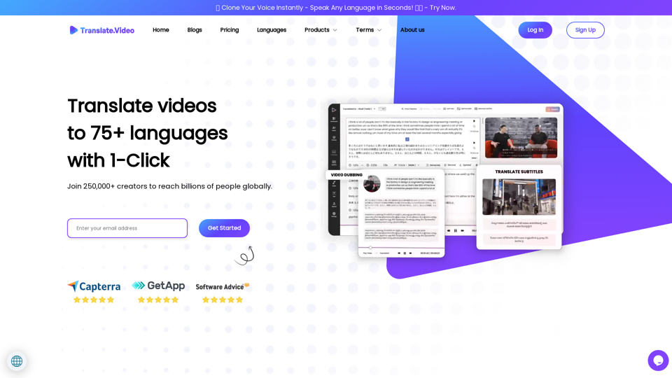 Translate Video with 1-click - Video Dubbing to 75+ languages