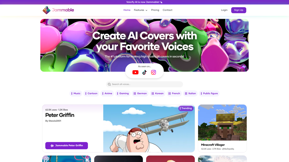 Jammable | Create AI Covers with your Favorite Voices!