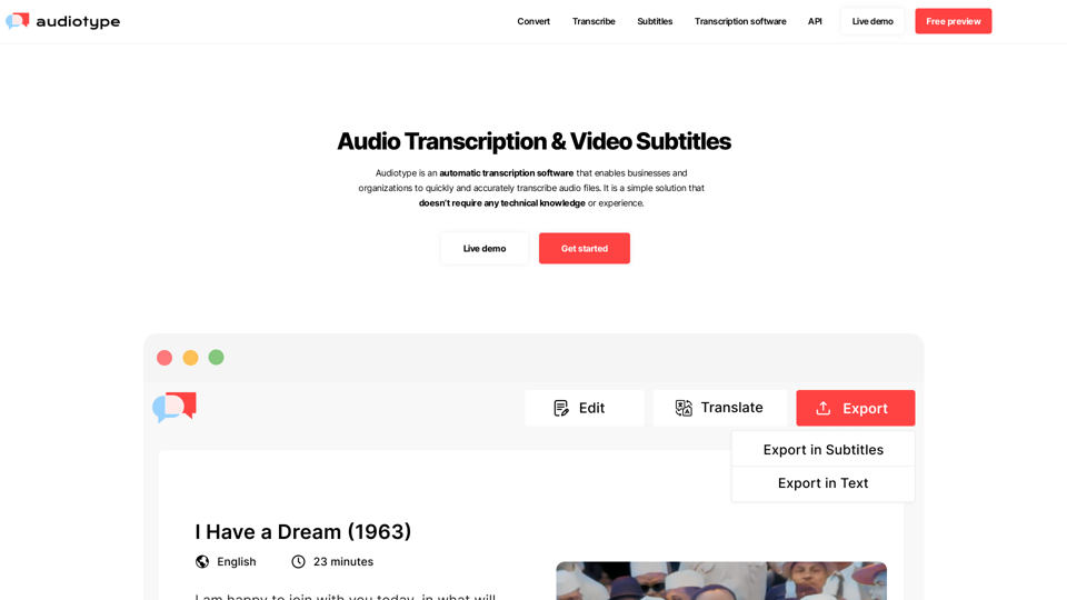 Audiotype - Audio Transcription and Video Subtitles