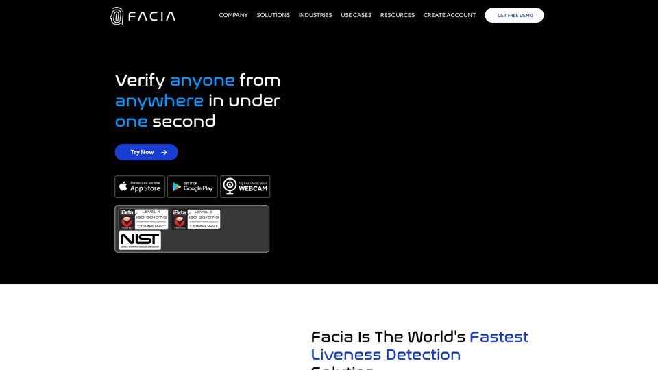 Facia | Fastest Face Recognition with 3D Liveness Detection
