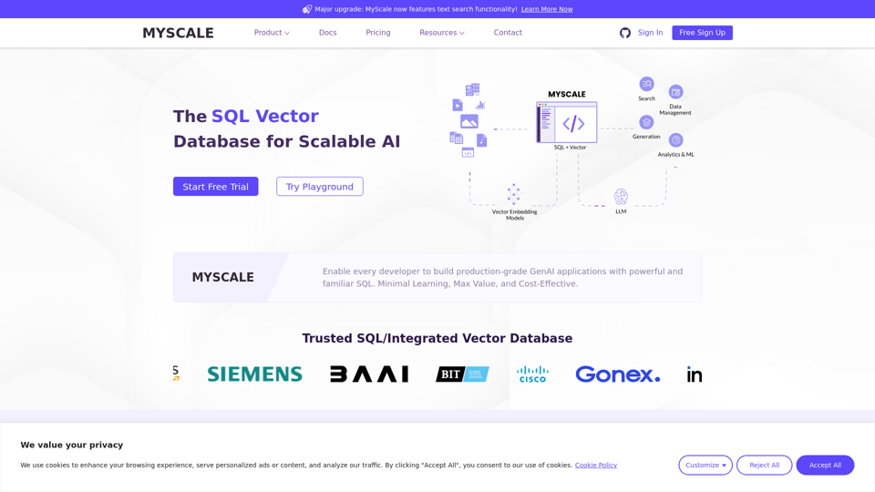 MyScale | Run Vector Search with SQL