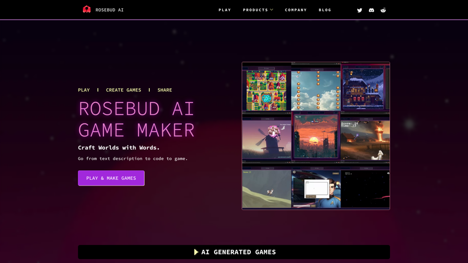 Rosebud AI: Build Games at the Speed of Thought. AI Powered Game Development