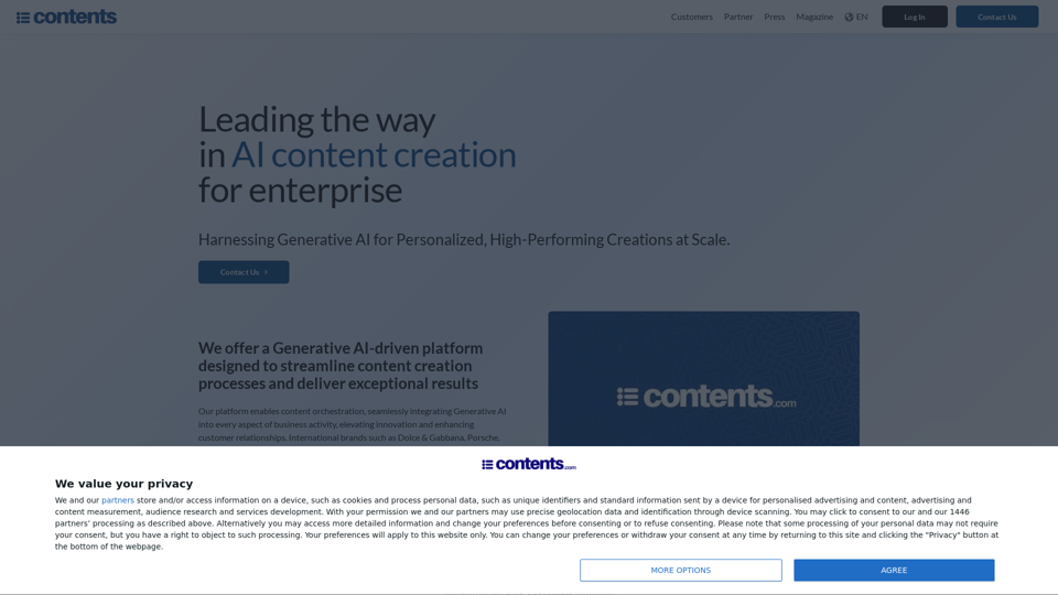 Contents - Leading the way in AI Content Creation for Enterprises Contents - Leading the way in AI Content Creation for Enterprises