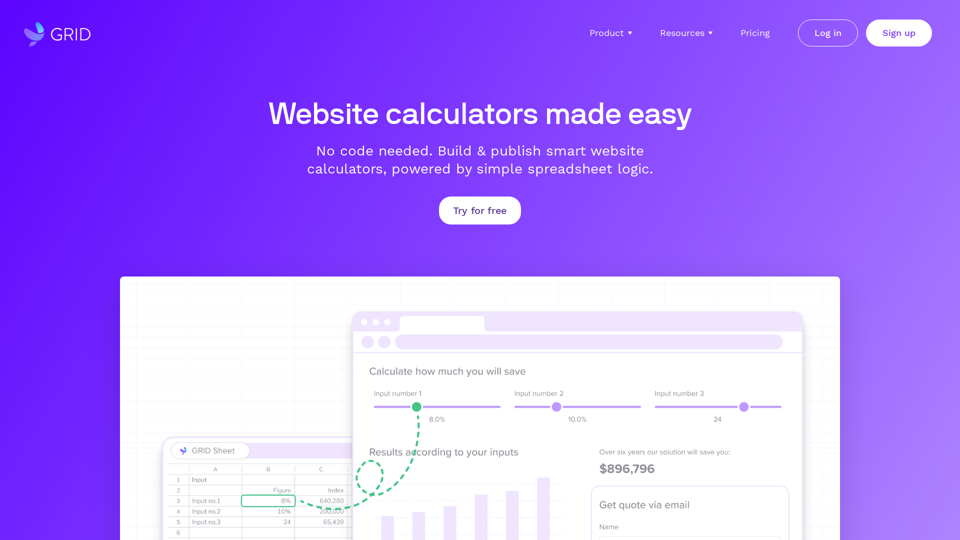 GRID — Website calculators, powered by spreadsheets.