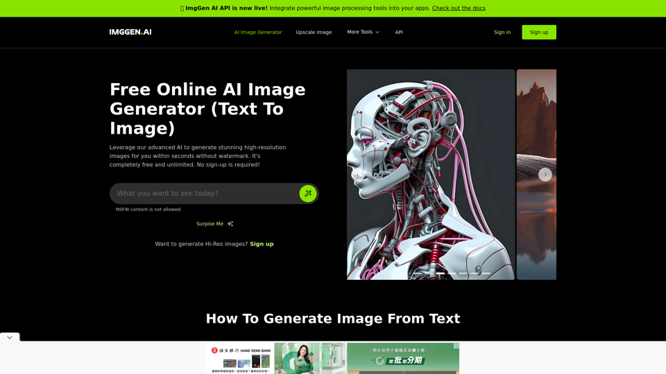 Free Online AI Image Generator App (Text to Image) | No Watermark - ImgGen AI