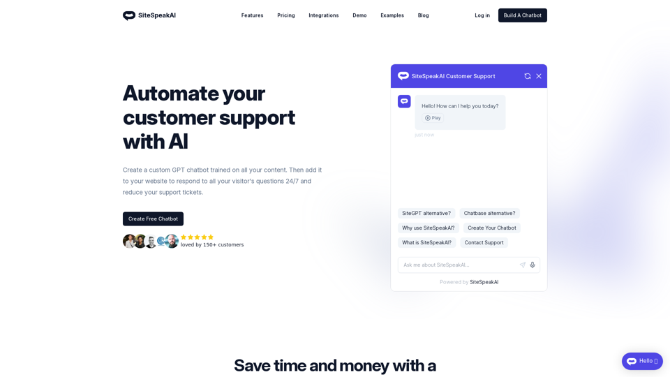 SiteSpeakAI -
        Automate your customer support with AI