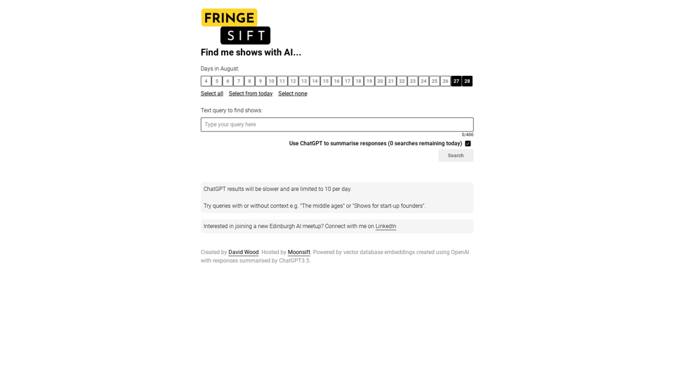 FringeSift - Find Edinburgh Fringe shows with AI