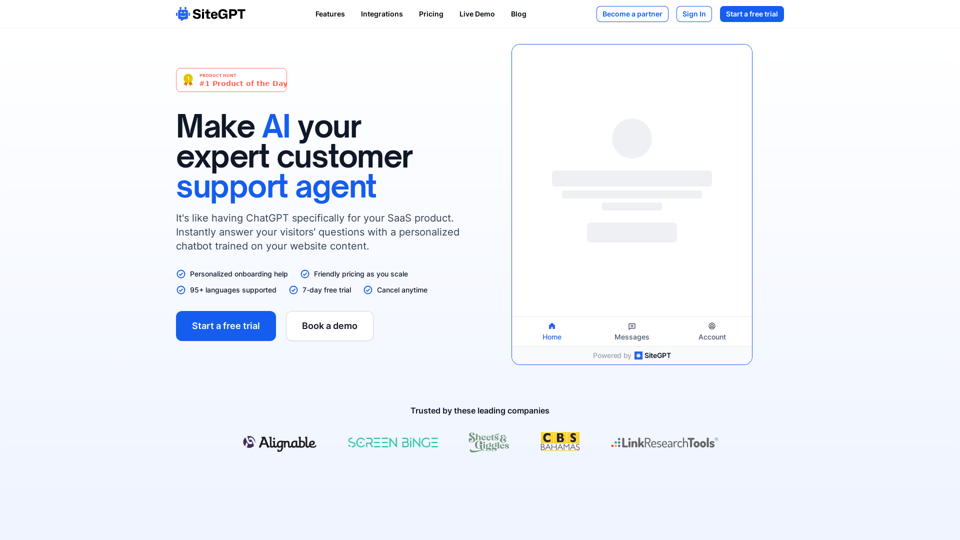 SiteGPT - Make AI your expert customer support agent