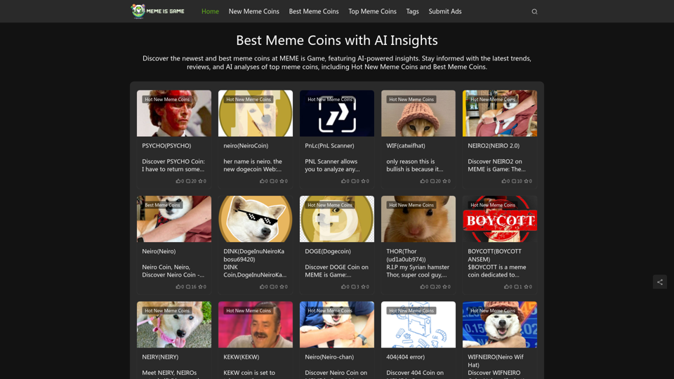 Best Meme Coins with AI Insights at MEME is Game