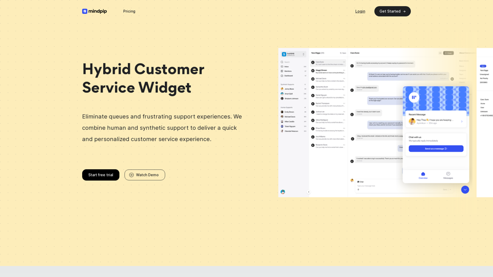 Mindpip - Hybrid Customer Service Widget