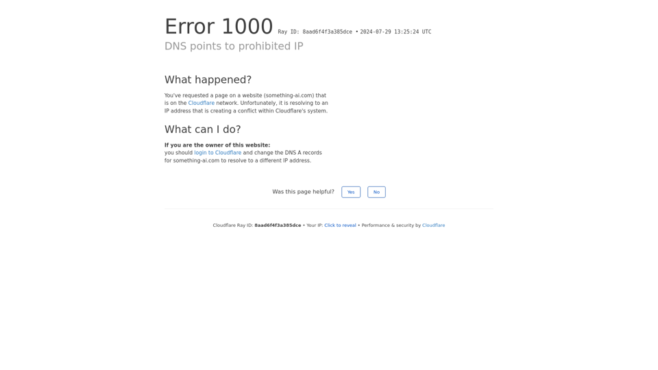 DNS points to prohibited IP | something-ai.com | Cloudflare
