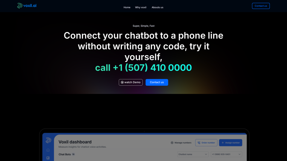 Voxil AI | Connect your chatbot to a phoneline without writing any code