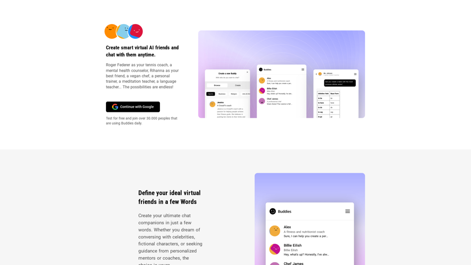 Buddies - Create smart AI virtual friends and chat with them anytime to help you with your work or personal life.