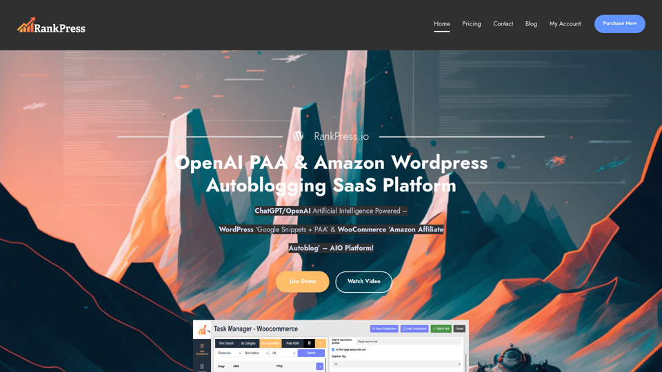 RankPress.io - ChatGPT/OpenAI Artificial Intelligence Powered – WordPress ‘Google Snippets + PAA’ & WooCommerce ‘Amazon Affiliate Autoblog’ – AIO Platform! - RankPress.io