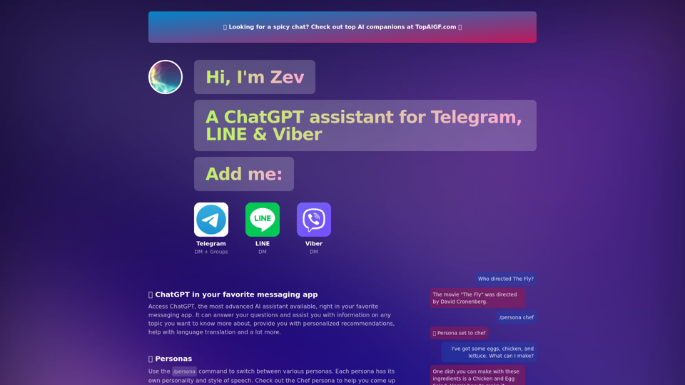 Zev - ChatGPT for Telegram, LINE & Viber