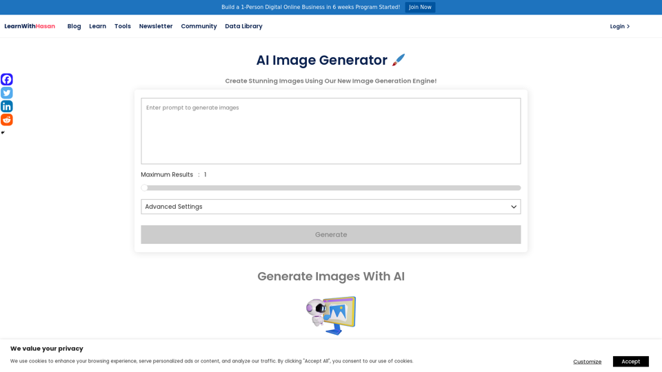 Free AI Image Generator - LearnWithHasan Tools 🤖