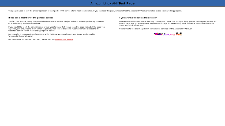 Test Page for the Apache HTTP Server on Amazon Linux AMI