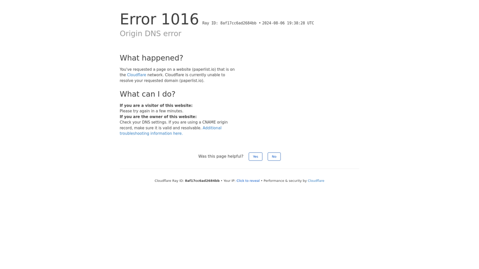 Origin DNS error | paperlist.io | Cloudflare