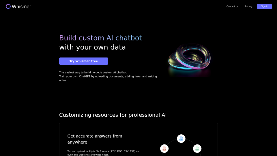 Whismer - Build custom AI chatbot with your own data