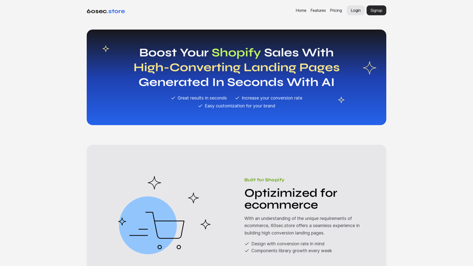 Generate Native Shopify Landing Pages in Seconds | https://60sec.store