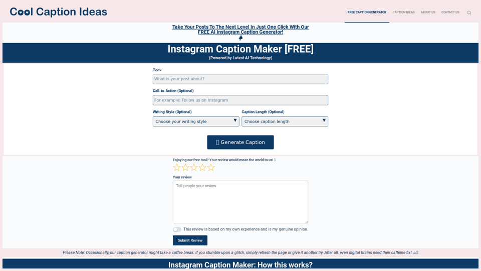 FREE AI Instagram Caption Generator Tool (No Login Required)