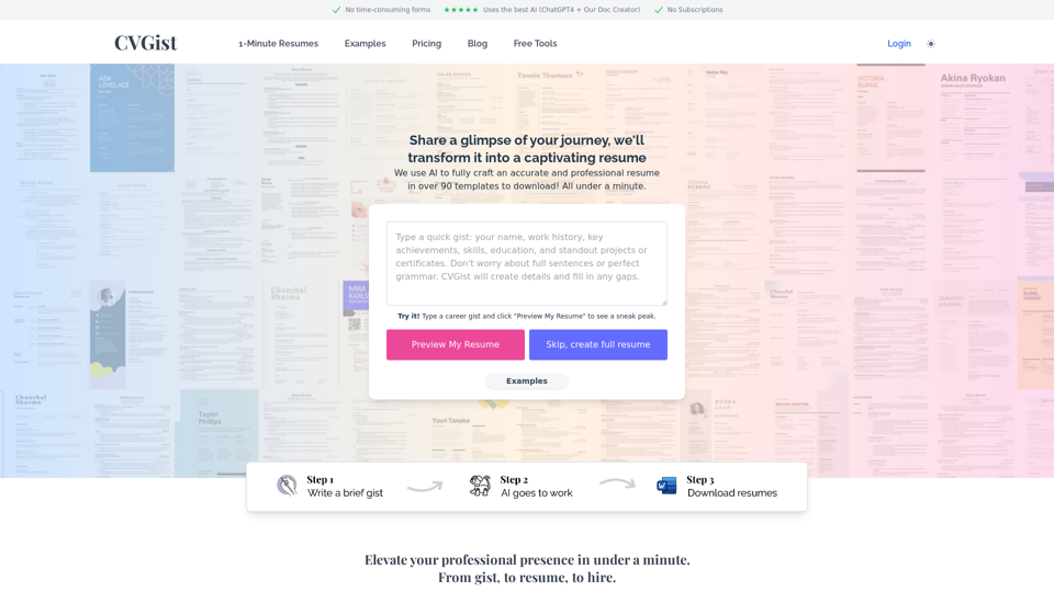 CVGist - AI-Powered Resume Builder | Create Professional Resumes in 1
      Minute