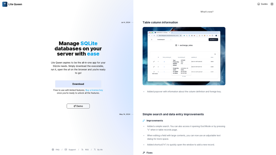 Lite Queen - Manage SQLite databases on your server with ease