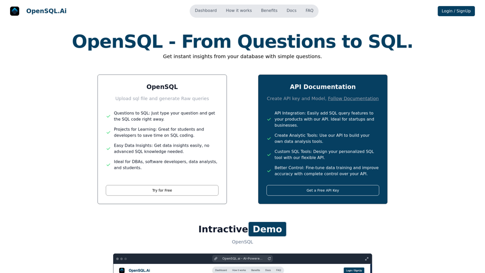 OpenSQL.ai - AI-Powered Text to SQL Generation Tool