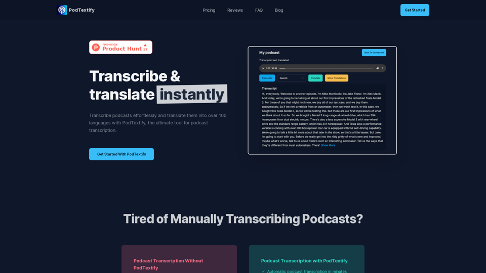 PodTextify - Podcast Transcription & Translation Tool